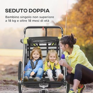 Remolque de Bicicleta para Niños y Cochecito, Diseño 2 en 1 con Freno, Cinturón de 5 Puntos, Carrito Remolque para Bicicleta con Bolsillos Laterales, Catadióptricos y Bandera