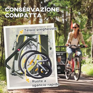 Remolque de Bicicleta para Niños y Cochecito, Diseño 2 en 1 con Freno, Cinturón de 5 Puntos, Carrito Remolque para Bicicleta con Bolsillos Laterales, Catadióptricos y Bandera