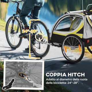 Remolque de Bicicleta para Niños y Cochecito, Diseño 2 en 1 con Freno, Cinturón de 5 Puntos, Carrito Remolque para Bicicleta con Bolsillos Laterales, Catadióptricos y Bandera