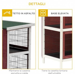 Conejera Exterior de Madera, Jaula para Conejos, Cobayas y Roedores Impermeable 136.4X50X93Cm Marrón