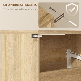 Zapatero Slim Con 4 Puertas Abatibles con Espejo, Zapatero de Entrada con Superficie Superior, Capacidad para 12 Pares de Zapatos en Madera con Asa, 63X17X146 Cm, Color Madera