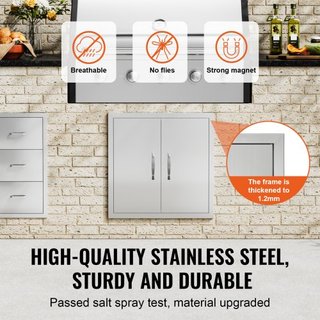 Puerta de Acceso BBQ, Puerta Doble para Cocina Exterior de 610x610 mm, Puerta de Montaje Flush de Acero Inoxidable, Puerta Vertical de Doble Pared con Manijas y Ganchos, para Isla BBQ, Estación de...