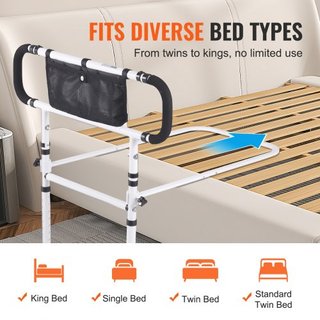 Ringhiere per Letto per Anziani, Ringhiere Ausiliarie Pieghevoli 180° per Anziani, Ringhiere Laterali per Letto con Carico di 204,12 kg, Bastoncino da Letto con Manico Regolabile