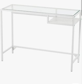 Mesa de centro cristal y metal negro.