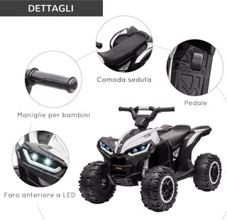 Quad Eléctrico para Niños 12V ATV, Coche Eléctrico Con Doble Motor Y 2 Velocidades, Ruedas Anchas Con Faros LED, Claxon Y Música, Edad 3-5 Años, Blanco