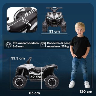Quad Eléctrico para Niños 12V ATV, Coche Eléctrico Con Doble Motor Y 2 Velocidades, Ruedas Anchas Con Faros LED, Claxon Y Música, Edad 3-5 Años, Blanco