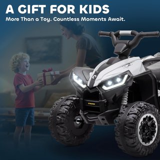 Quad Eléctrico para Niños 12V ATV, Coche Eléctrico Con Doble Motor Y 2 Velocidades, Ruedas Anchas Con Faros LED, Claxon Y Música, Edad 3-5 Años, Blanco