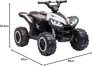 Quad Eléctrico para Niños 12V ATV, Coche Eléctrico Con Doble Motor Y 2 Velocidades, Ruedas Anchas Con Faros LED, Claxon Y Música, Edad 3-5 Años, Blanco