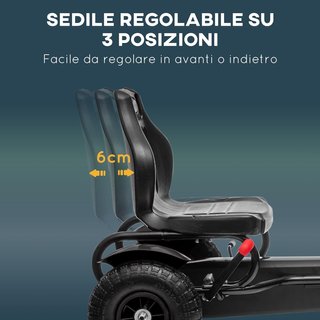 Go Kart para Niños de 5 a 12 Años, Kart a Pedales de Plástico y Metal con Asiento Regulable, Freno de Mano y Marcha Atrás, 121X58X61 Cm, Negro