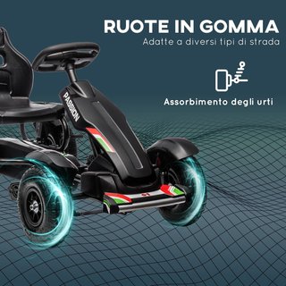Go Kart para Niños de 5 a 12 Años, Kart a Pedales de Plástico y Metal con Asiento Regulable, Freno de Mano y Marcha Atrás, 121X58X61 Cm, Negro