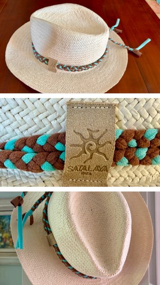 Sombrero de paja verano beige y turquesa