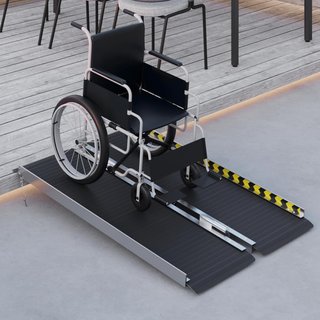 Rampa para Silla de Ruedas Plegable de Aleación de Aluminio, Rampa para Discapacitados con Deflectores y Adhesivos, 122x73.6x5.1 cm, Negro