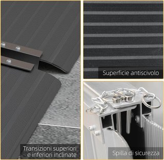 Rampa para Silla de Ruedas Plegable de Aleación de Aluminio, Rampa para Discapacitados con Deflectores y Adhesivos, 122x73.6x5.1 cm, Negro