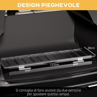 Rampa para Silla de Ruedas Plegable de Aleación de Aluminio, Rampa para Discapacitados con Deflectores y Adhesivos, 122x73.6x5.1 cm, Negro