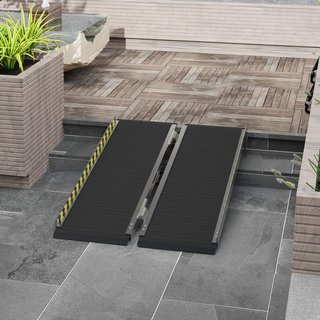 Rampa para Silla de Ruedas Plegable de Aleación de Aluminio, Rampa para Discapacitados con Deflectores y Adhesivos, 122x73.6x5.1 cm, Negro