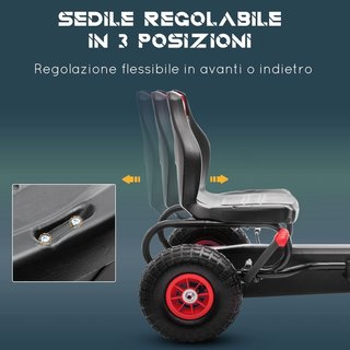 Go Kart a Pedales para Niños de 5 a 12 Años con Asiento Regulable, Capacidad de 50 Kg, Vehículo a Pedales para Niños con Marcha, Adelante, Marcha Atrás, Freno de Mano y Ruedas de EVA Antideslizant...