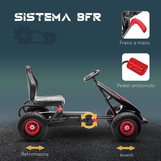 Go Kart a Pedales para Niños de 5 a 12 Años con Asiento Regulable, Capacidad de 50 Kg, Vehículo a Pedales para Niños con Marcha, Adelante, Marcha Atrás, Freno de Mano y Ruedas de EVA Antideslizant...