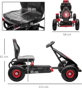 Go Kart a Pedales para Niños de 5 a 12 Años con Asiento Regulable, Capacidad de 50 Kg, Vehículo a Pedales para Niños con Marcha, Adelante, Marcha Atrás, Freno de Mano y Ruedas de EVA Antideslizant...