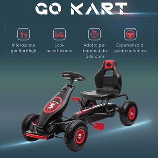 Go Kart a Pedales para Niños de 5 a 12 Años con Asiento Regulable, Capacidad de 50 Kg, Vehículo a Pedales para Niños con Marcha, Adelante, Marcha Atrás, Freno de Mano y Ruedas de EVA Antideslizant...