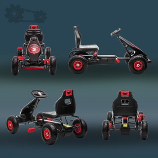 Go Kart a Pedales para Niños de 5 a 12 Años con Asiento Regulable, Capacidad de 50 Kg, Vehículo a Pedales para Niños con Marcha, Adelante, Marcha Atrás, Freno de Mano y Ruedas de EVA Antideslizant...