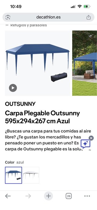 Carpa Plegable Outsunny Azul 595x294x267 cm