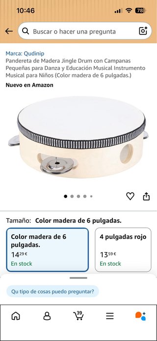 Pandereta infantil de madera