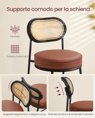 Conjunto de 2 Taburetes de Cocina, Taburetes de Bar, Sillas de Cocina con Respaldo Curvo, Rattan PE Estilo Boho, 48,2 X 45,7 X 104,7 Cm, Marrón Caramelo LBC097K01
