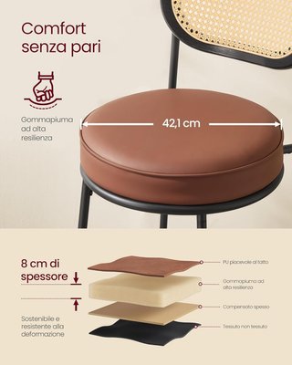 Conjunto de 2 Taburetes de Cocina, Taburetes de Bar, Sillas de Cocina con Respaldo Curvo, Rattan PE Estilo Boho, 48,2 X 45,7 X 104,7 Cm, Marrón Caramelo LBC097K01