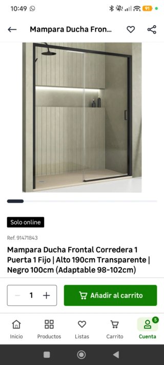 Mampara Ducha Frontal Corredera Negra