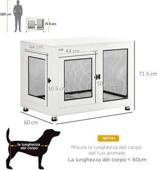 Jaula para Perros de Tamaño Grande Máx. 30 Kg para Interior, Caseta para Perros con 2 Puertas Bloqueables, Patas Regulables y Cojín Lavable, Acero y Madera, 94X60X71.5 Cm, Blanco