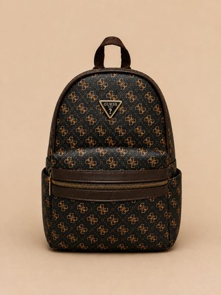 Mochila Estilo Guess Estampada Marrón y Negra