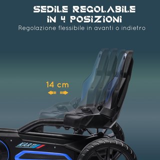 Go Kart a Pedali para Niños de 3-8 Años con Asiento Ajustable en 4 Posiciones y Ruedas de EVA, 100X58X58.5 Cm, Azul y Negro