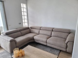 Sofá rinconera DFS beige/marrón tela