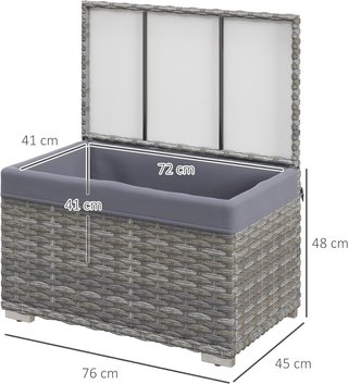 Baúl De Jardín en Rattan PE, Cofre De Exterior Con Patas Antideslizantes Y Recubrimiento Interno En Tejido Impermeable, 76X45X48Cm, Gris