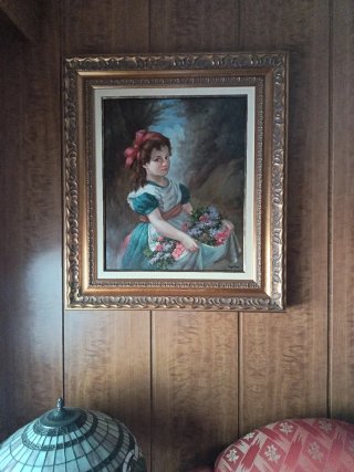 Cuadro al óleo niña con flores