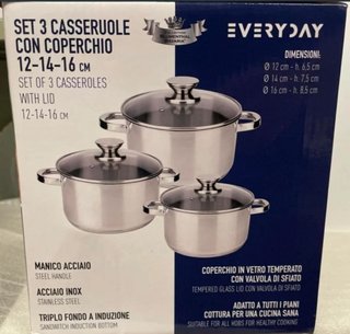 Set di 3 Casseruole Everyday in acciaio inox 18/10