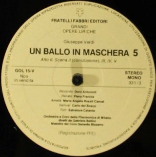 Verdi Un Ballo in Maschera LP 33 Giri