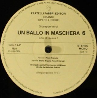 Verdi Un Ballo in Maschera LP 33 Giri