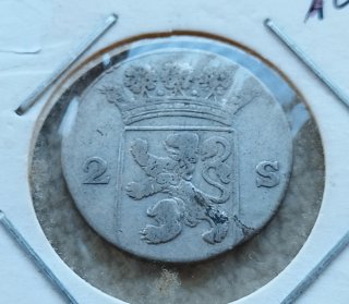 Vecchia moneta da 2 Stuiver in argento Paesi Bassi 1770