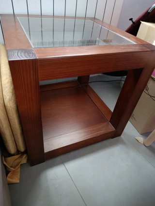 Mesa auxiliar madera y cristal