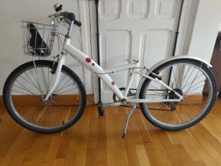 Bicicleta infantil blanca con cesta