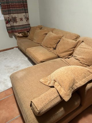 Sofá modular tela beige y marrón