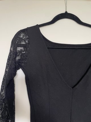 Vestido negro encaje mangas talla S