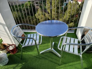Sillones y mesa 60cm, aluminio exterior e interior