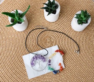 Set Árbol de la Vida de Amatista pulsera 7 Chakras
