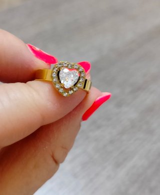 Anello cuore zirconi oro regolabile