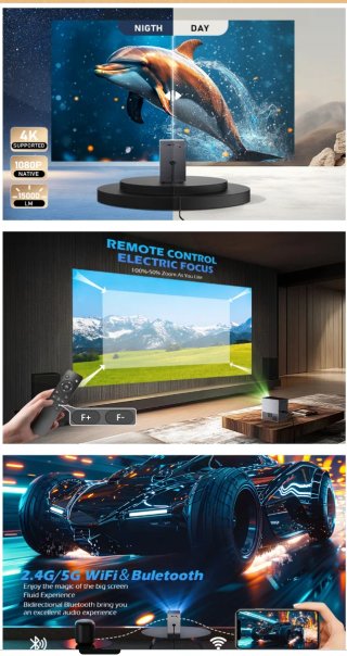 Mini Proyector 4K WiFi 6 1080p 2.4/5G
