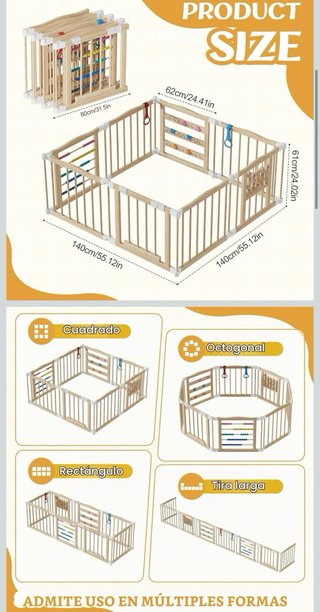 Parque Infantil Bebé plegable de madera
