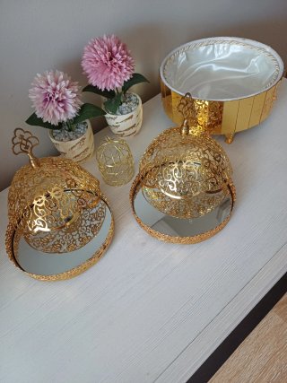 Conjunto Decorativo Dorado y Rosa