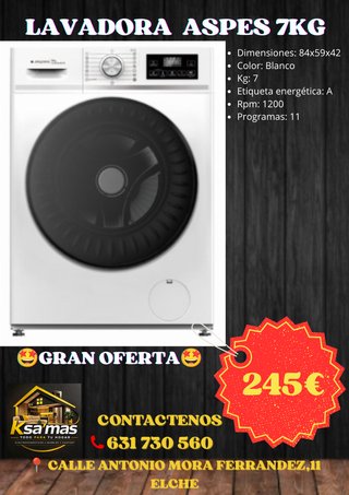 Lavadora Aspes 7kg Blanca